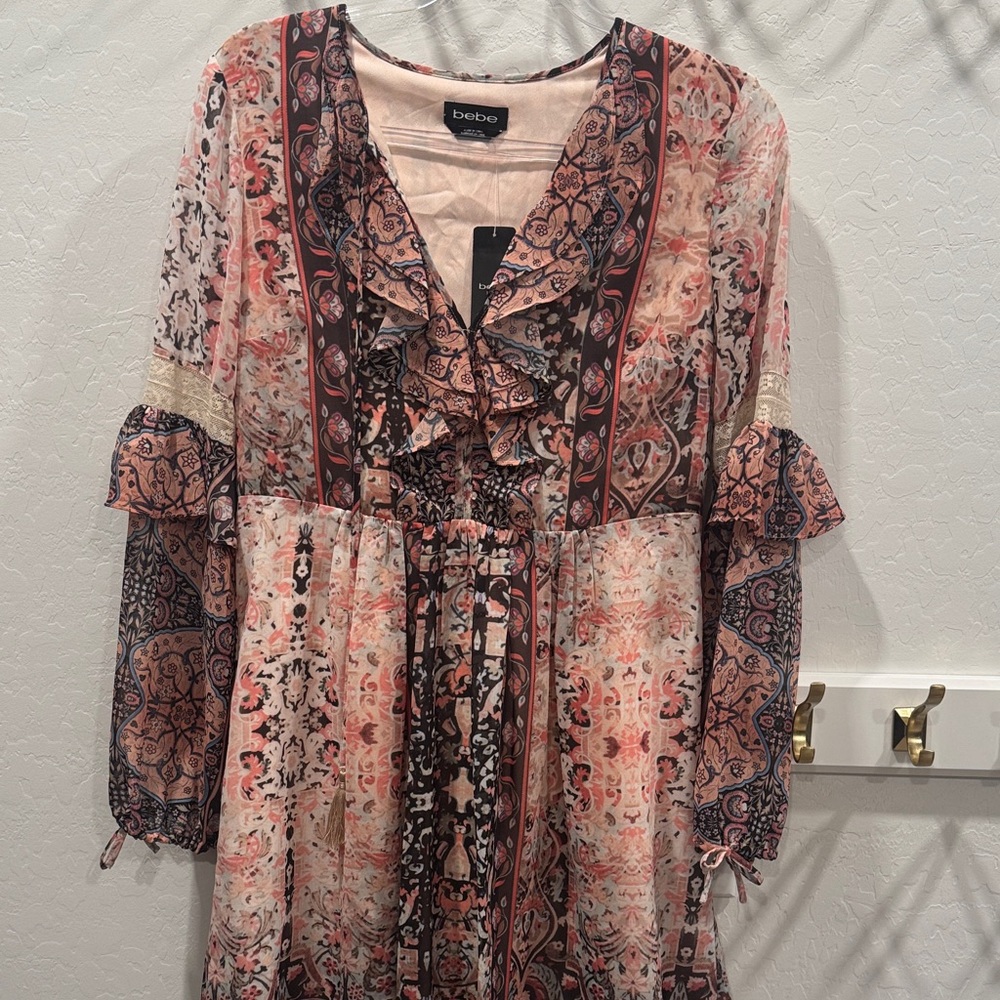 bebe Pink and Black Patterned Mini Dress